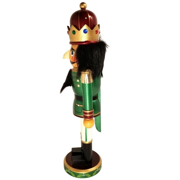 Nutcracker King Wood Nutcracker 14'' Green Burgundy Jeweled Crown Christmas - Picture 4 of 7